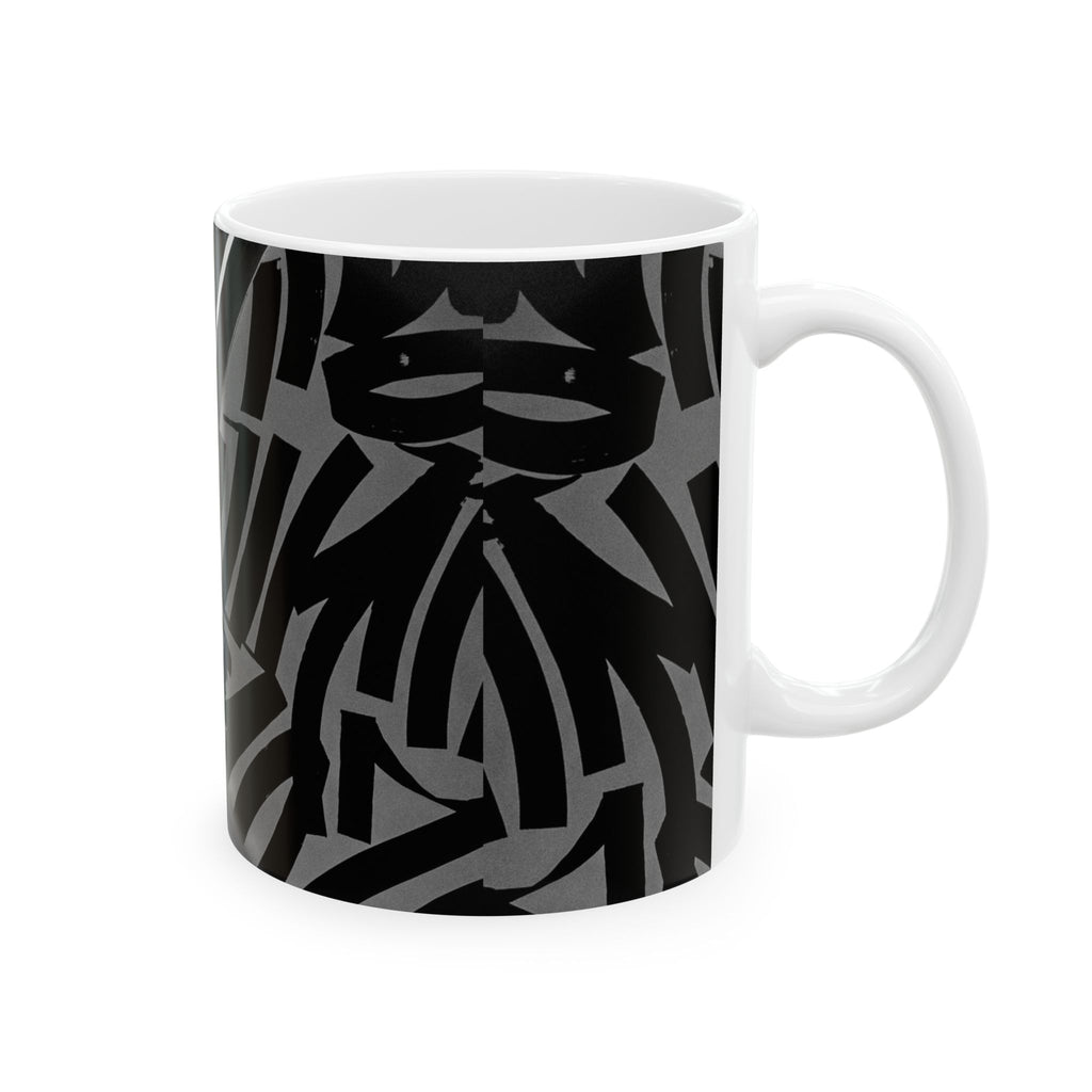 Black Tribal Zebra Pattern Ceramic Mug — Monochrome Geometric Coffee Cup (11oz/15oz)