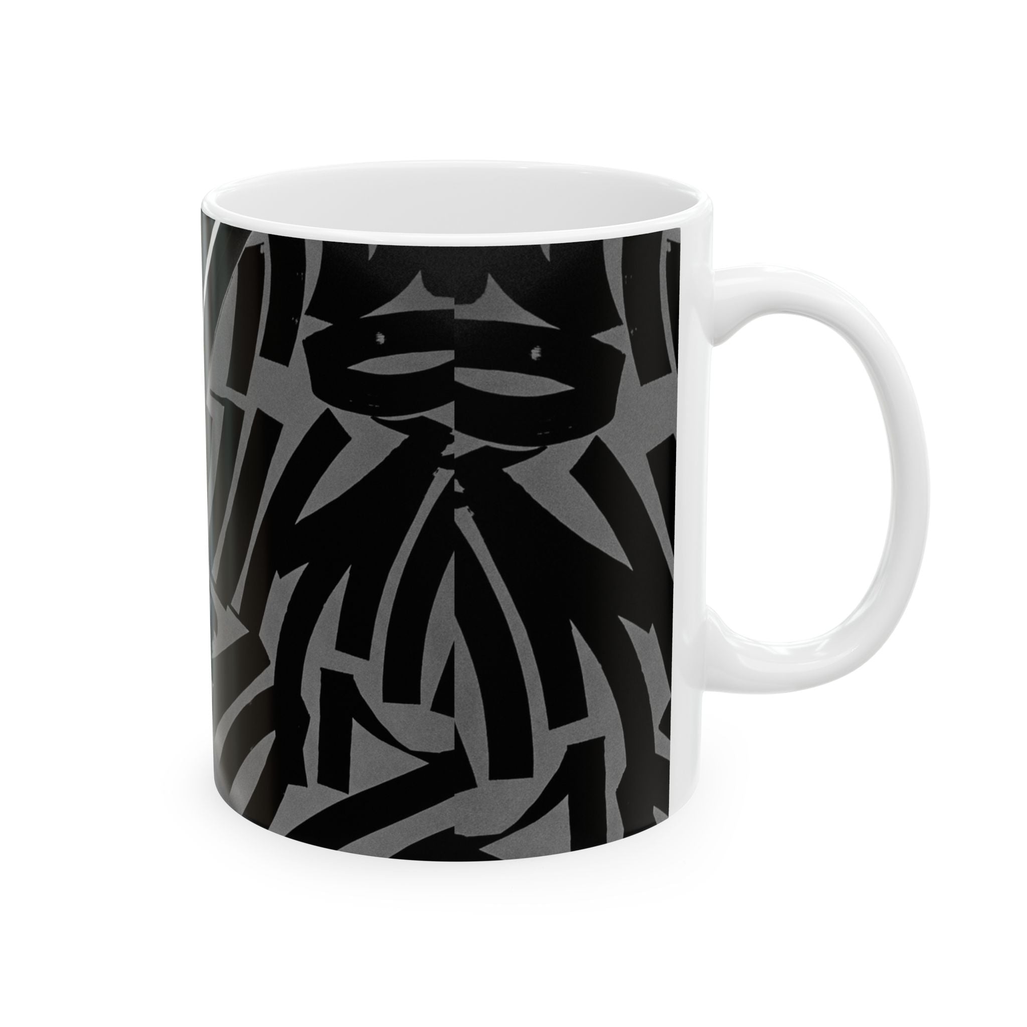Black Tribal Zebra Pattern Ceramic Mug — Monochrome Geometric Coffee Cup (11oz/15oz)