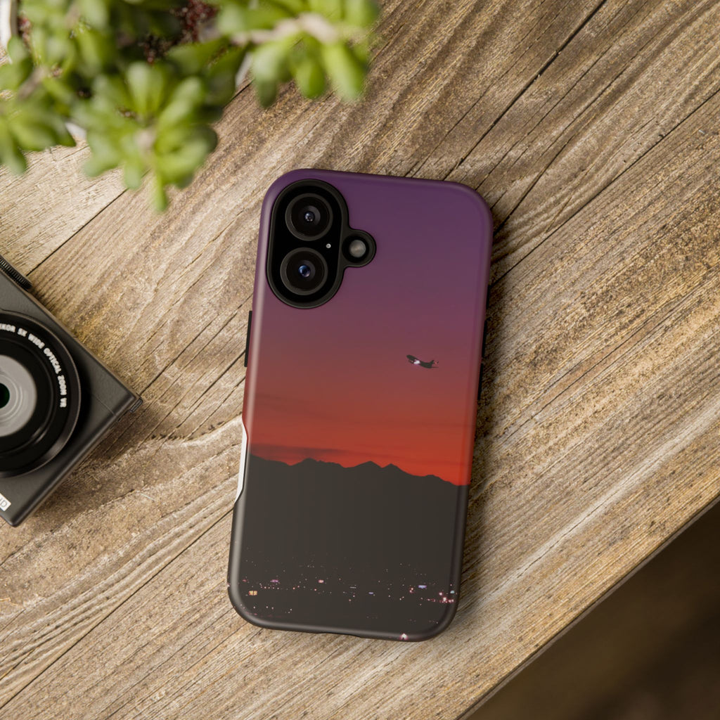 Sunset Flight Tough Phone Case — Gradient Sky & City Silhouette