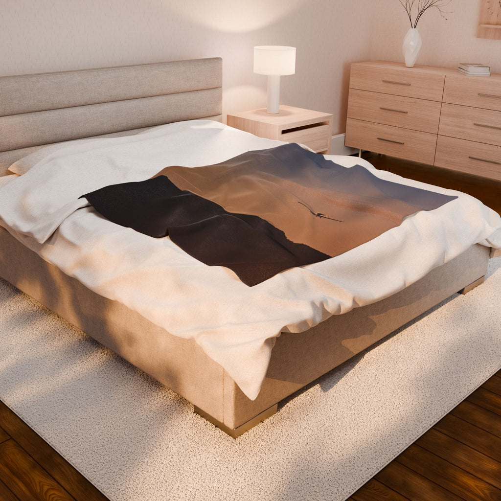Sunset Flight Velveteen Plush Blanket — Cozy Airplane Silhouette Throw