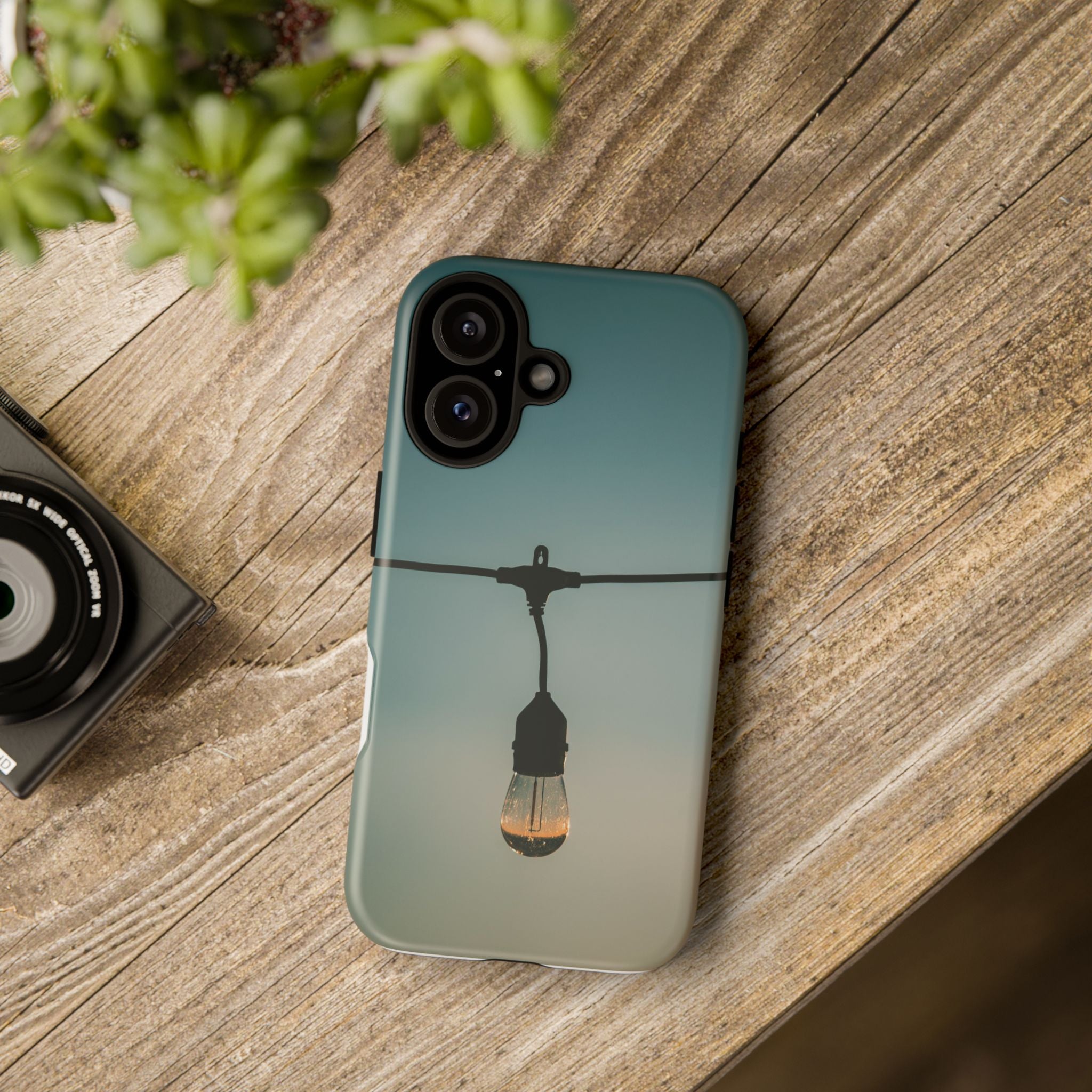 Phone Case - Hanging Light Bulb Silhouette, Moody Minimalist Protective Case
