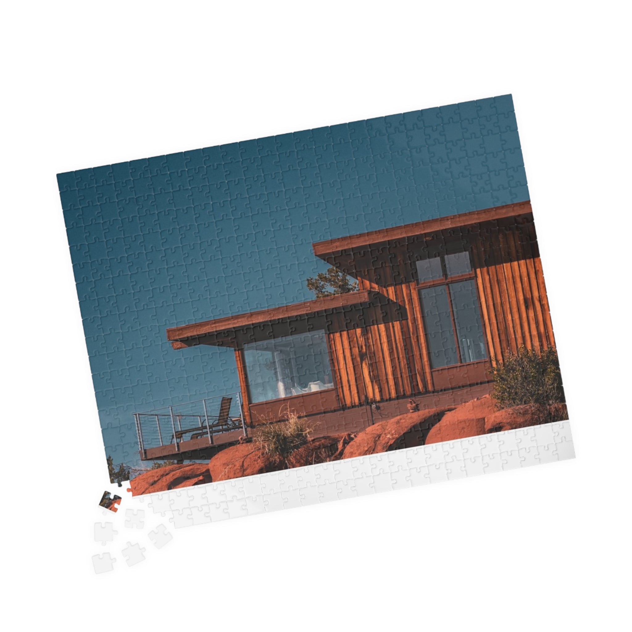 Desert Modern Cabin Jigsaw Puzzle — Scenic Sunset Home Puzzle (110–1014 pcs)
