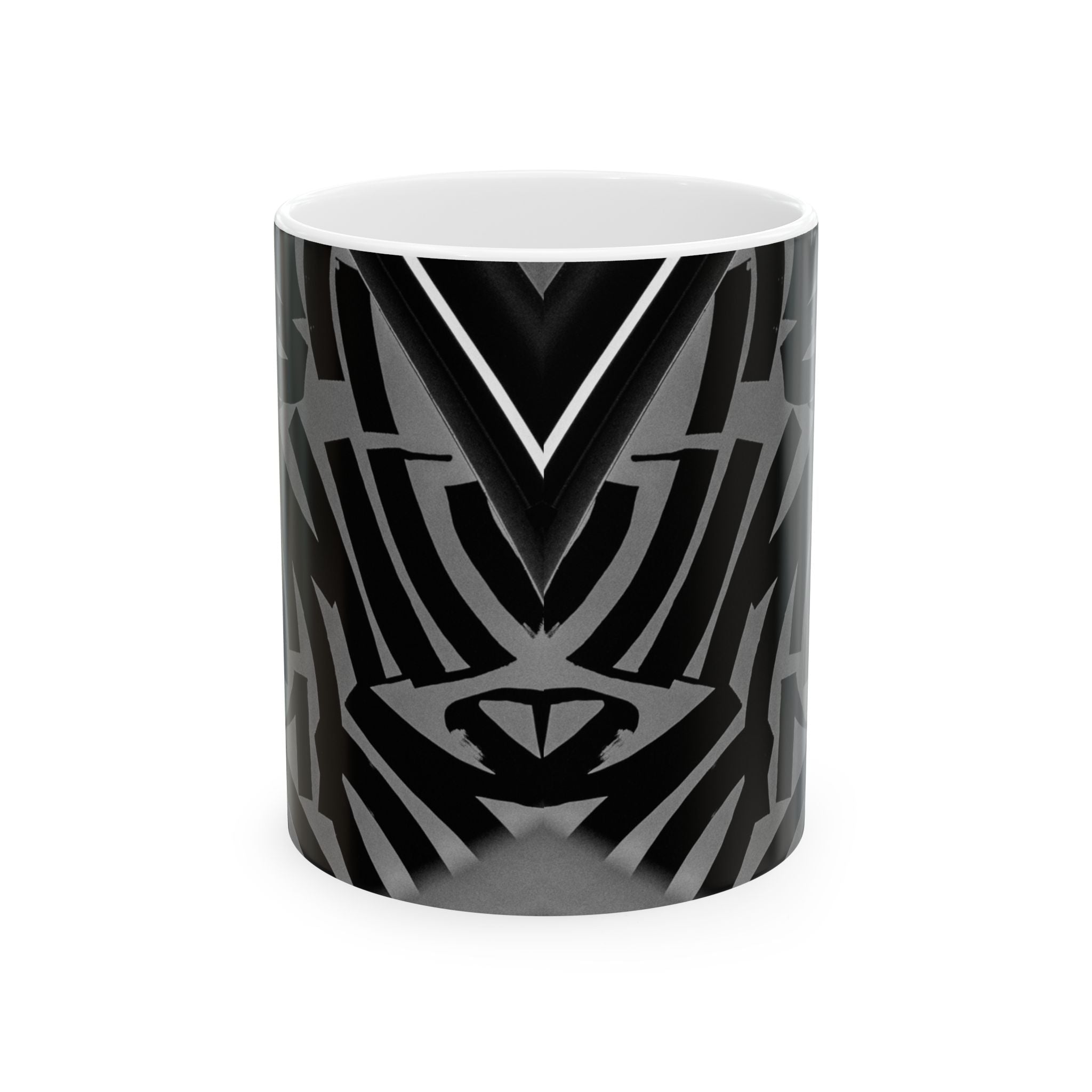 Black Tribal Zebra Pattern Ceramic Mug — Monochrome Geometric Coffee Cup (11oz/15oz)