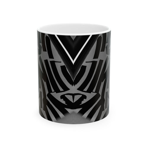 Black Tribal Zebra Pattern Ceramic Mug — Monochrome Geometric Coffee Cup (11oz/15oz)