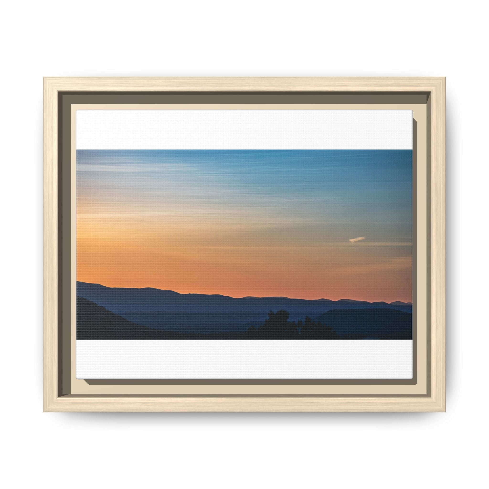Sunset Mountain Matte Canvas Framed Print — Serene Landscape Wall Art