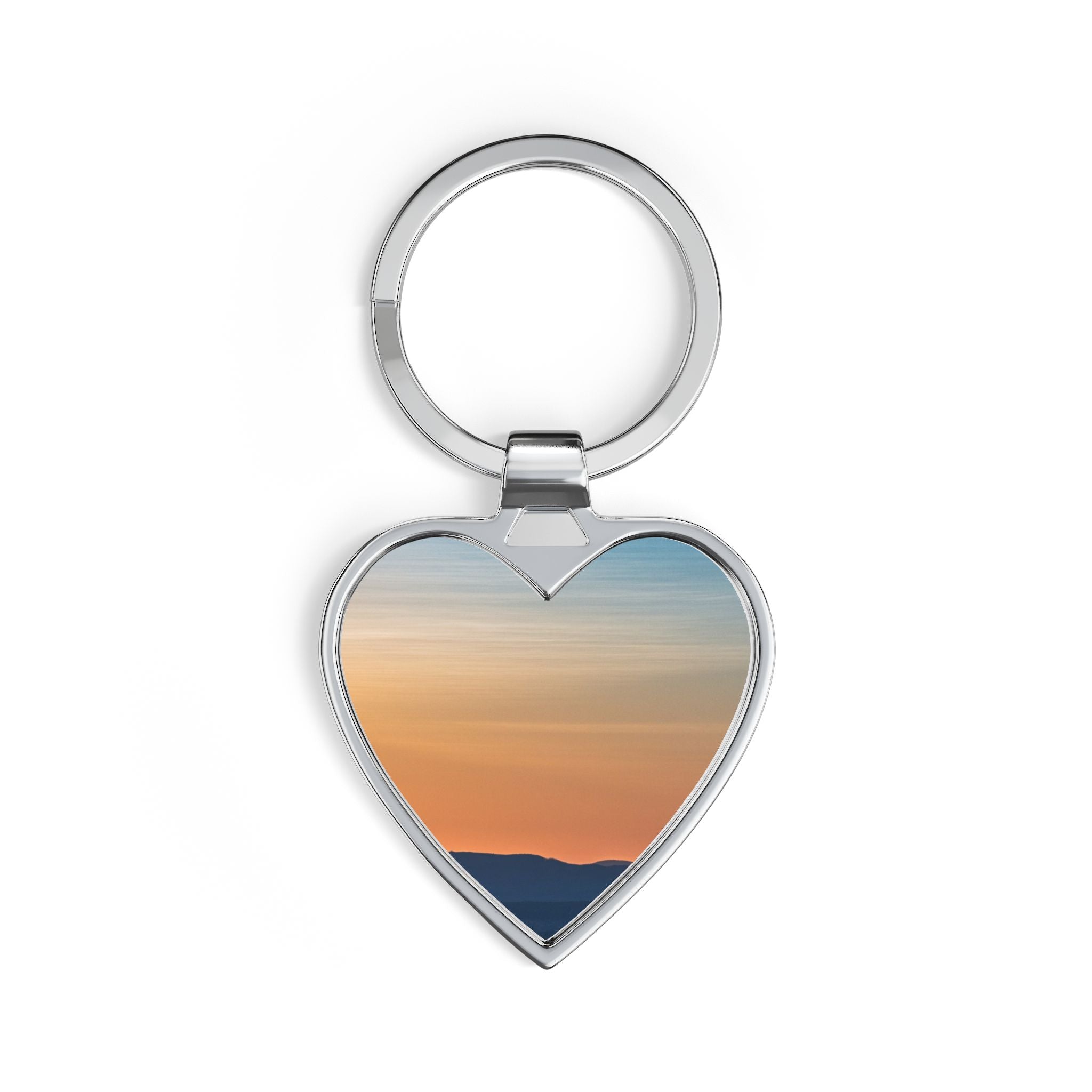 Heart Keychain - Sunset Landscape Photo Metal Keychain, Romantic Gift for Valentine’s Day & Anniversaries