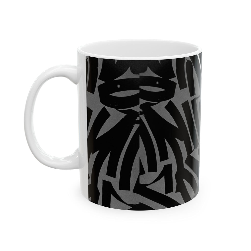 Black Tribal Zebra Pattern Ceramic Mug — Monochrome Geometric Coffee Cup (11oz/15oz)