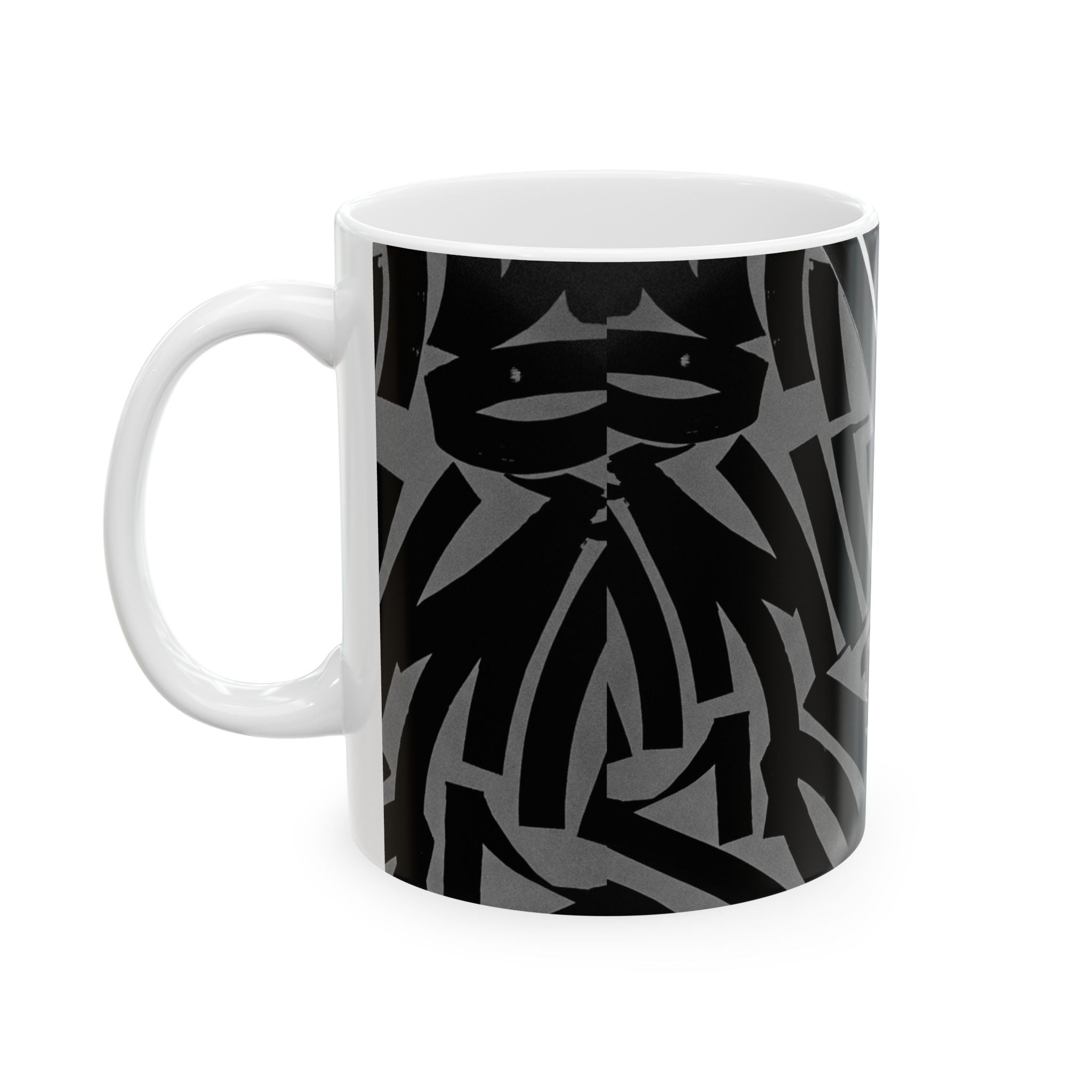 Black Tribal Zebra Pattern Ceramic Mug — Monochrome Geometric Coffee Cup (11oz/15oz)