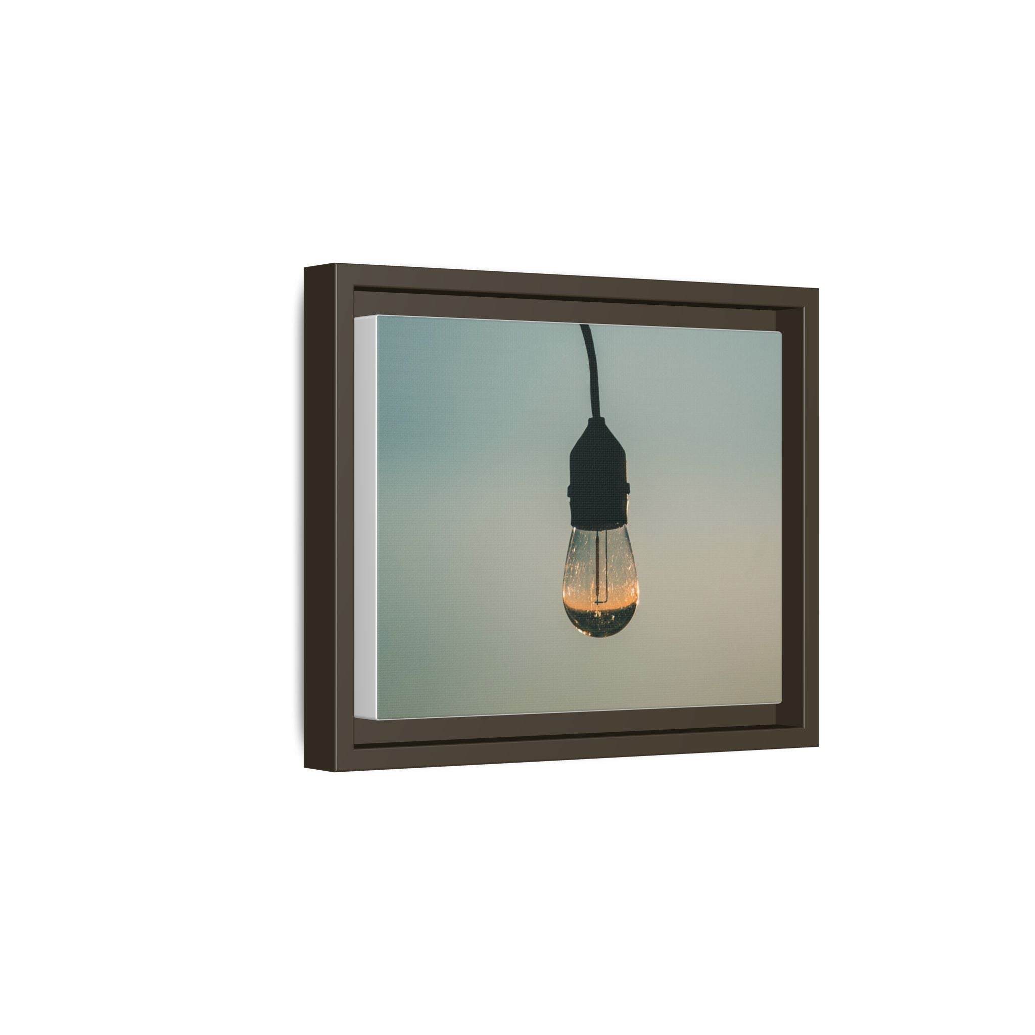 Framed Matte Canvas Wall Art – Vintage Hanging Light Bulb Photograph
