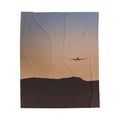 Sunset Flight Velveteen Plush Blanket — Cozy Airplane Silhouette Throw