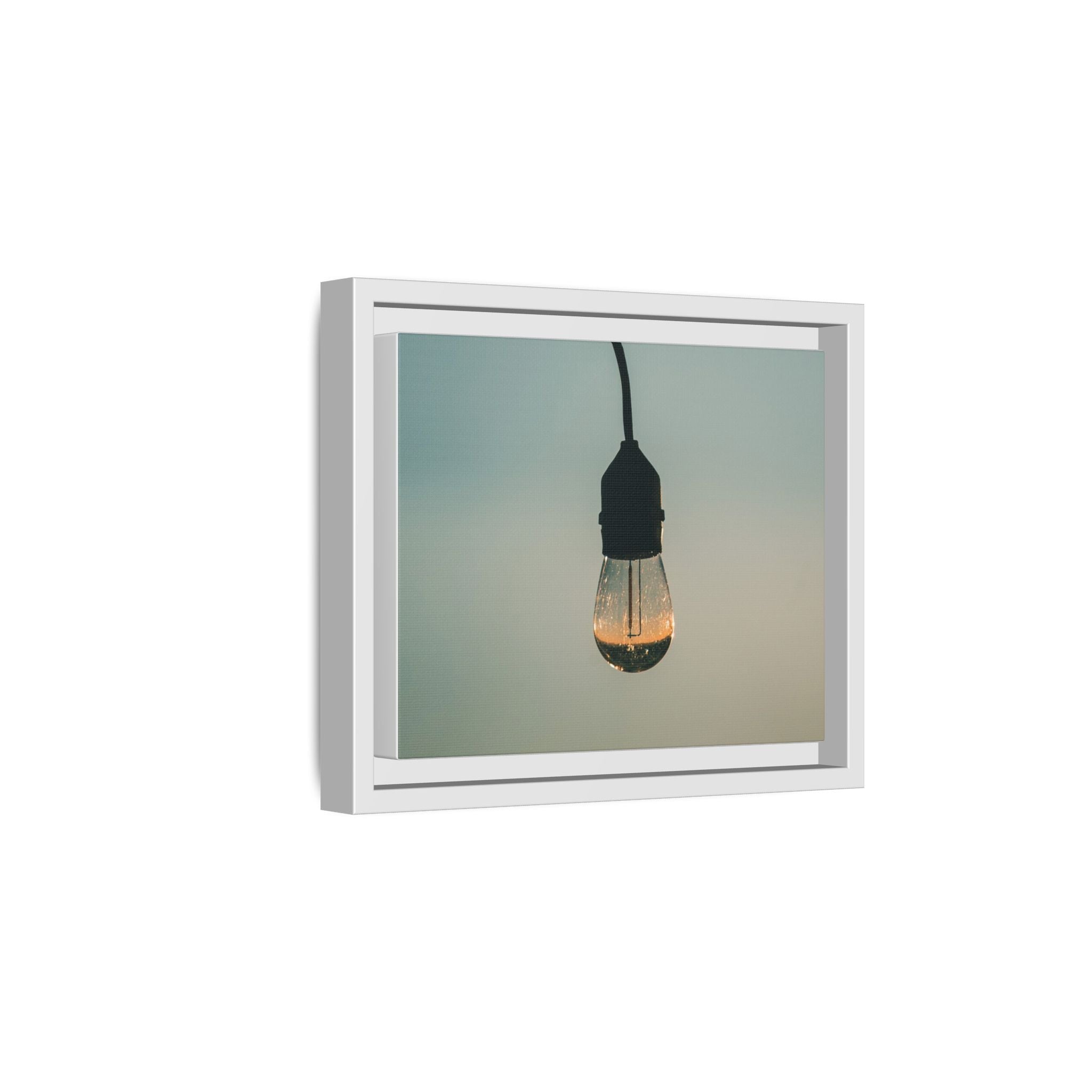 Framed Matte Canvas Wall Art – Vintage Hanging Light Bulb Photograph