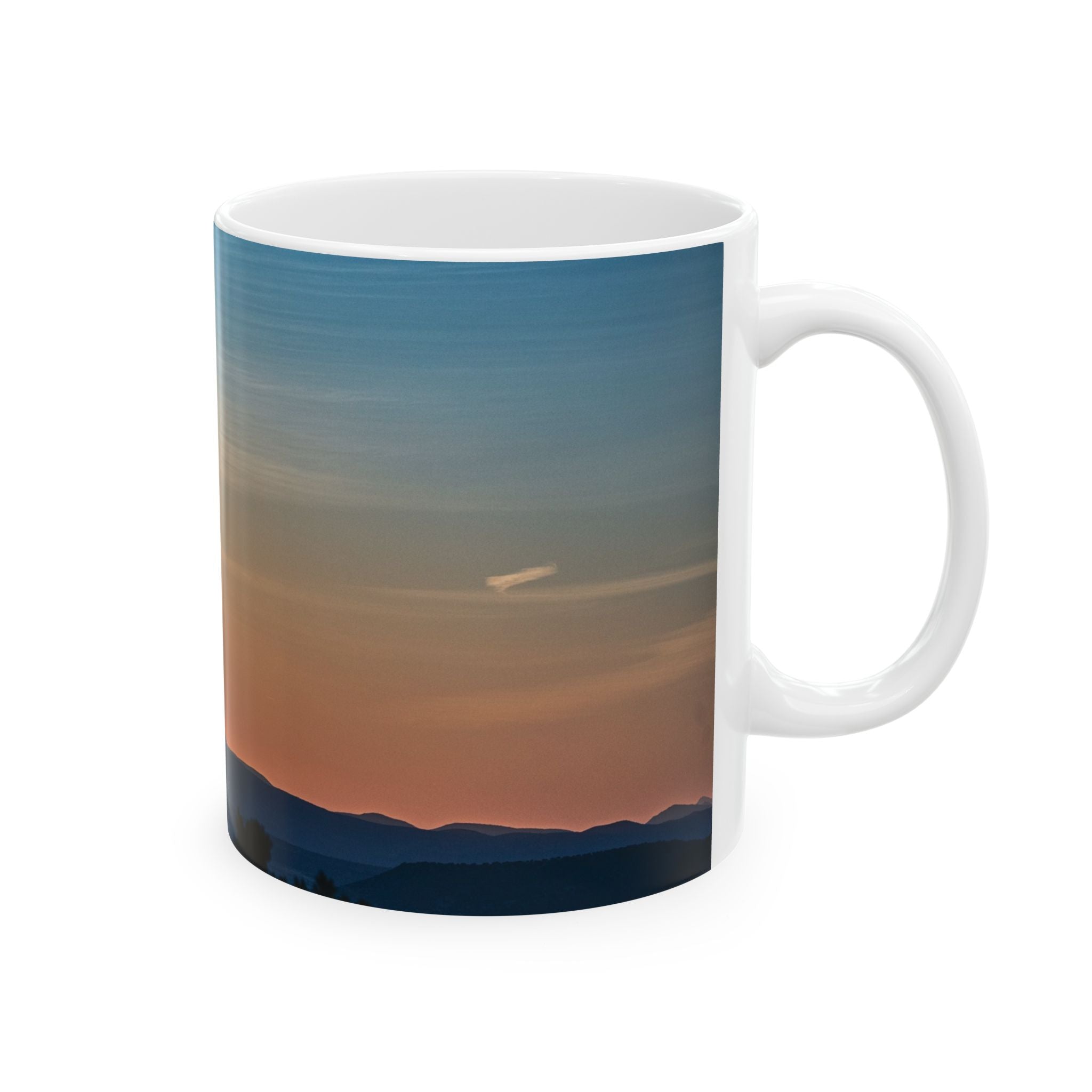 Sunset Landscape Ceramic Mug — Mountain Horizon Coffee Cup (11oz/15oz)