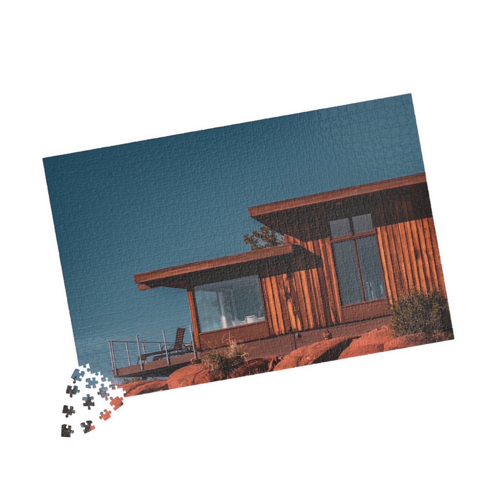 Desert Modern Cabin Jigsaw Puzzle — Scenic Sunset Home Puzzle (110–1014 pcs)
