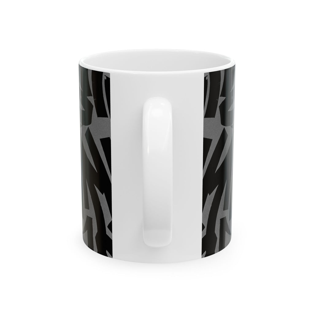 Black Tribal Zebra Pattern Ceramic Mug — Monochrome Geometric Coffee Cup (11oz/15oz)