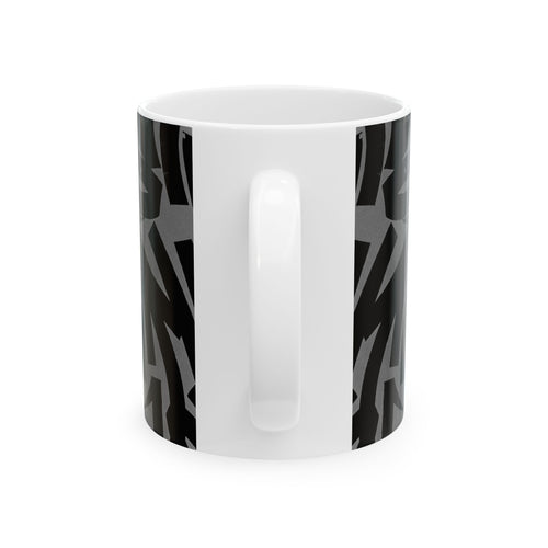 Black Tribal Zebra Pattern Ceramic Mug — Monochrome Geometric Coffee Cup (11oz/15oz)