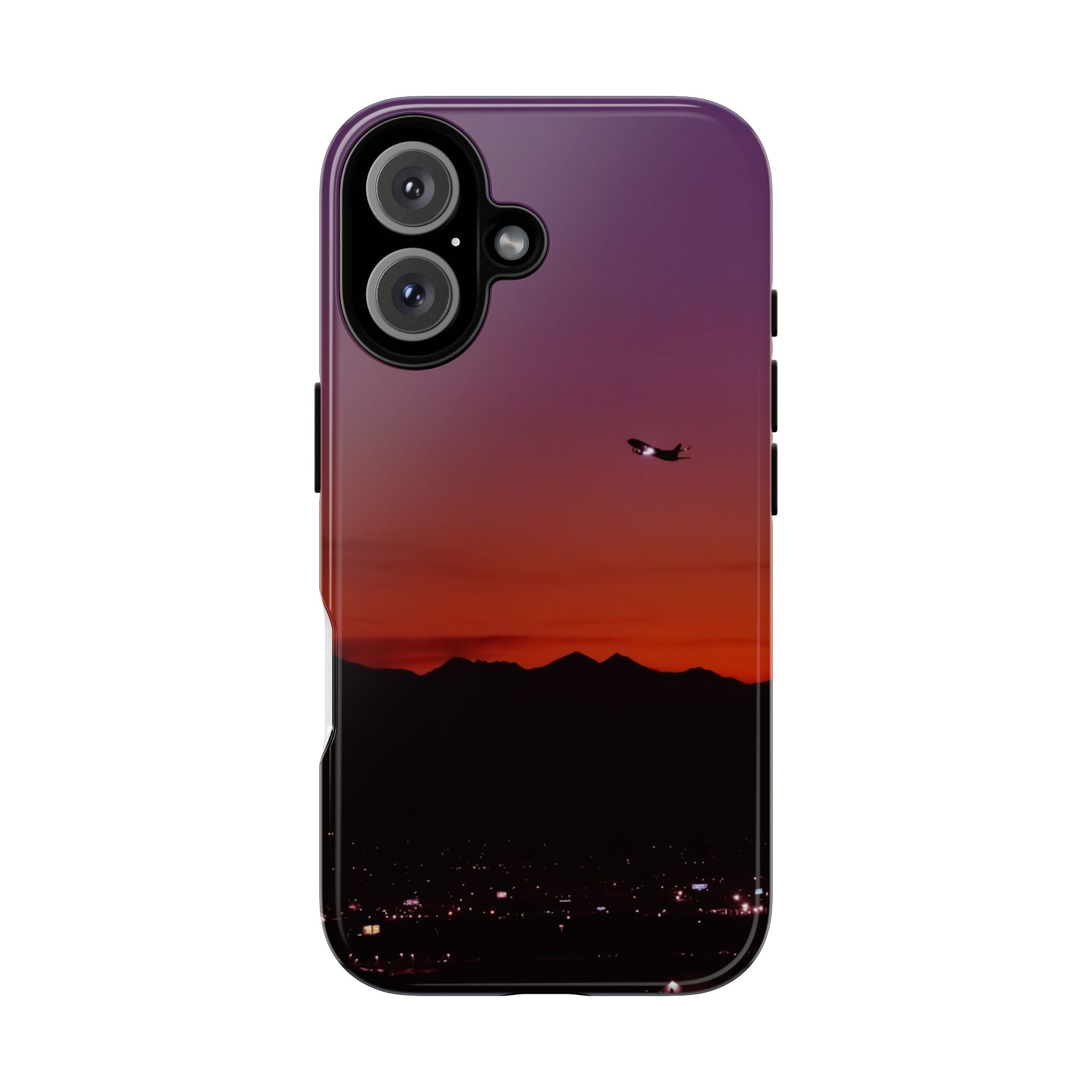 Sunset Flight Tough Phone Case — Gradient Sky & City Silhouette