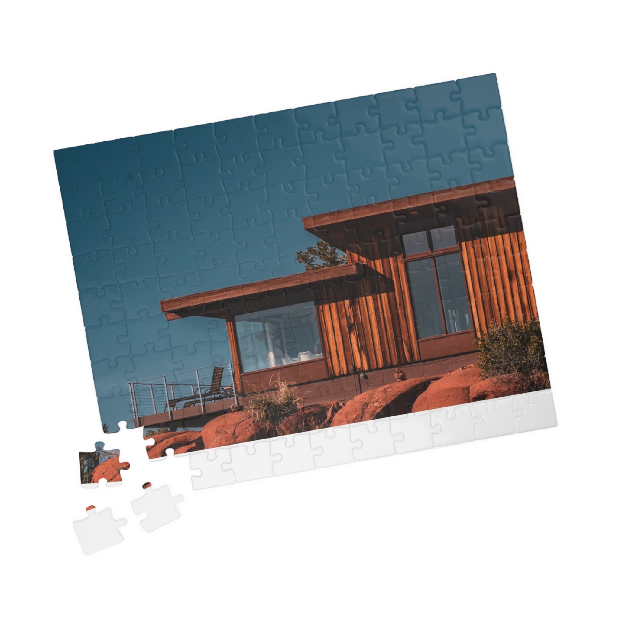 Desert Modern Cabin Jigsaw Puzzle — Scenic Sunset Home Puzzle (110–1014 pcs)