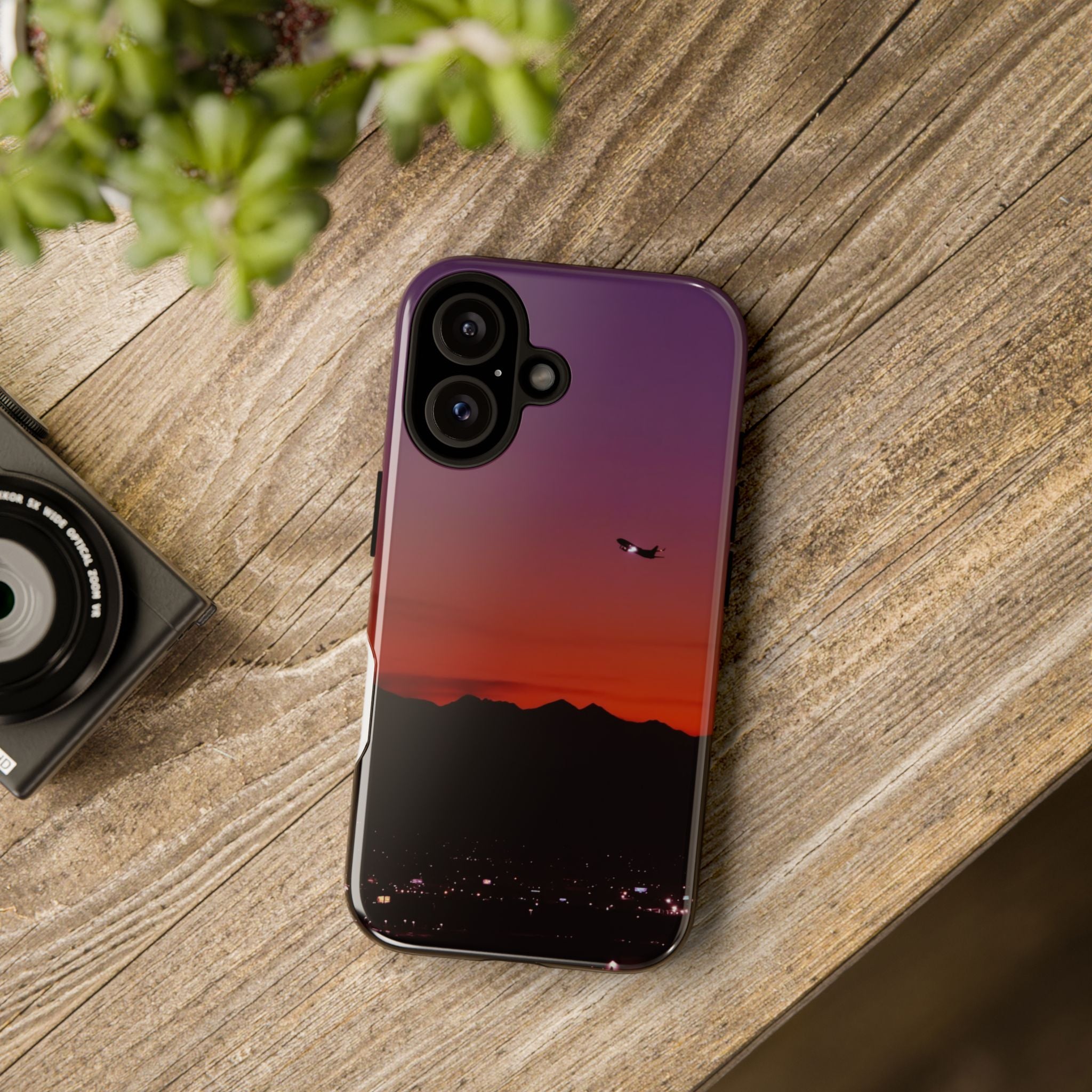 Sunset Flight Tough Phone Case — Gradient Sky & City Silhouette