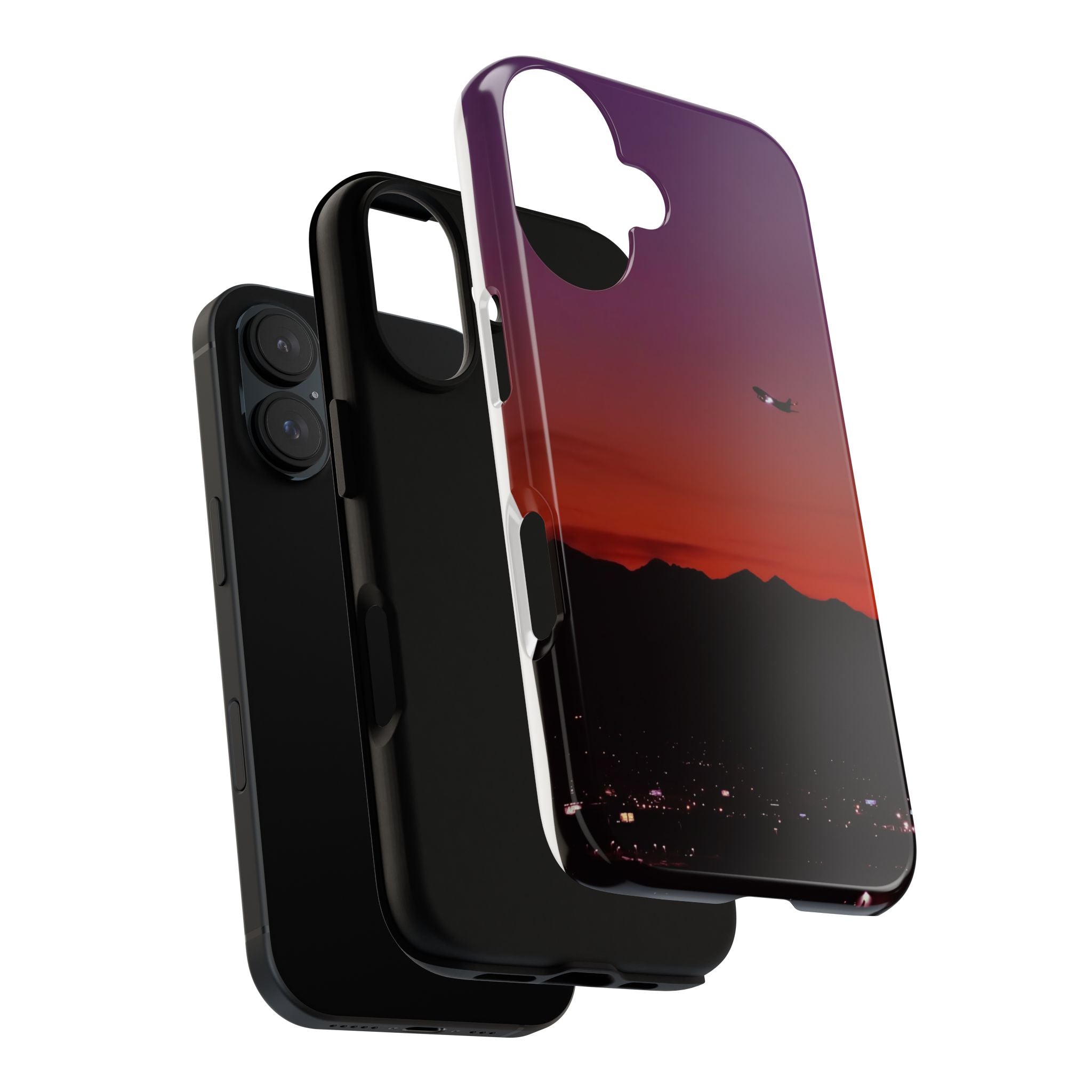 Sunset Flight Tough Phone Case — Gradient Sky & City Silhouette
