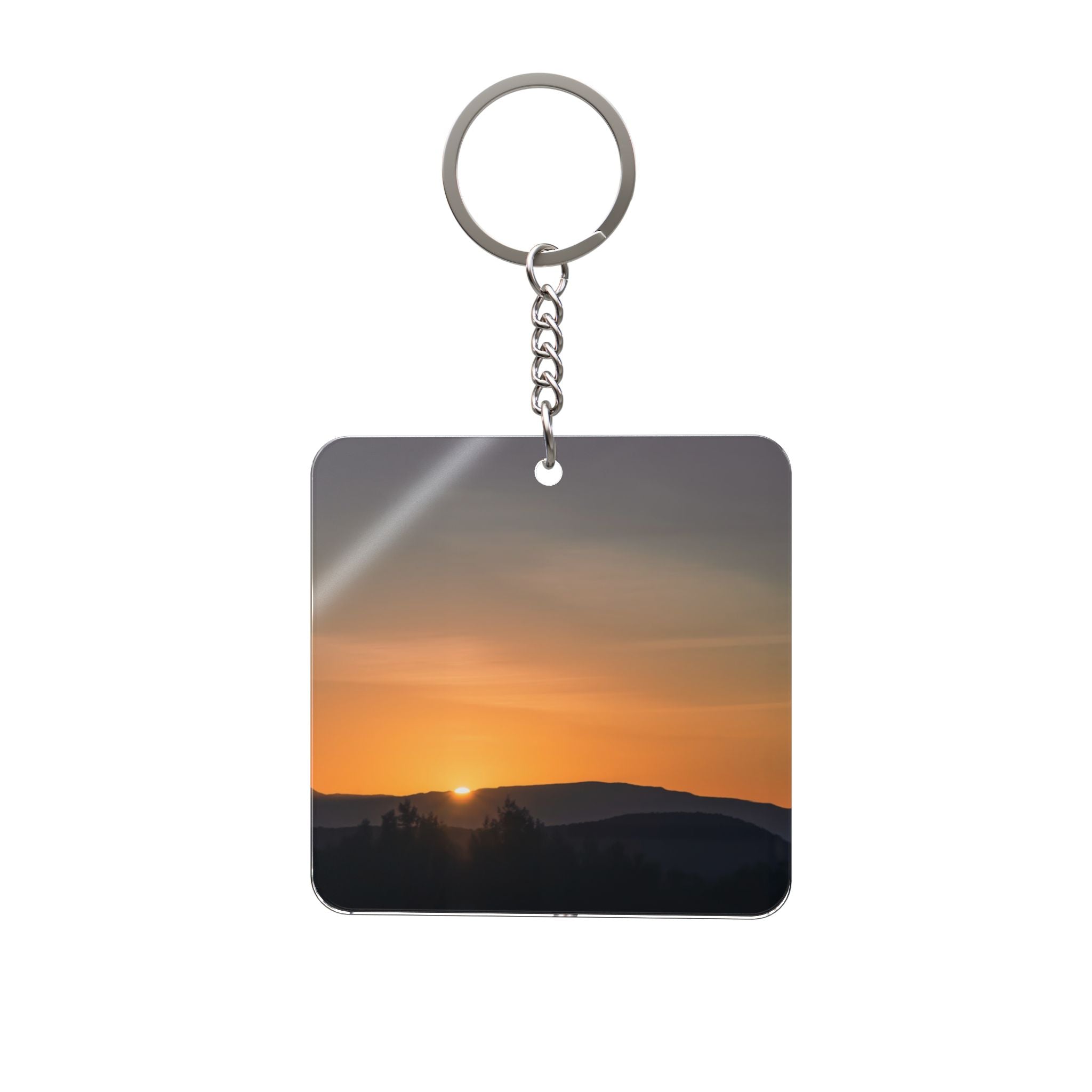 Sunrise Square Keychain — Minimal Scenic Photo Keyring