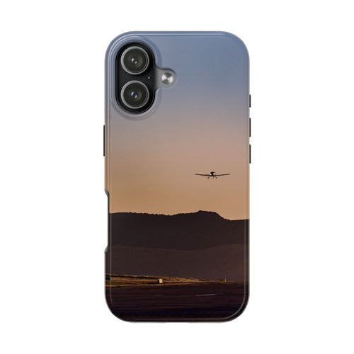 Aviation Sunset Tough Phone Case — Rugged Protective iPhone Case with Airplane Silhouette