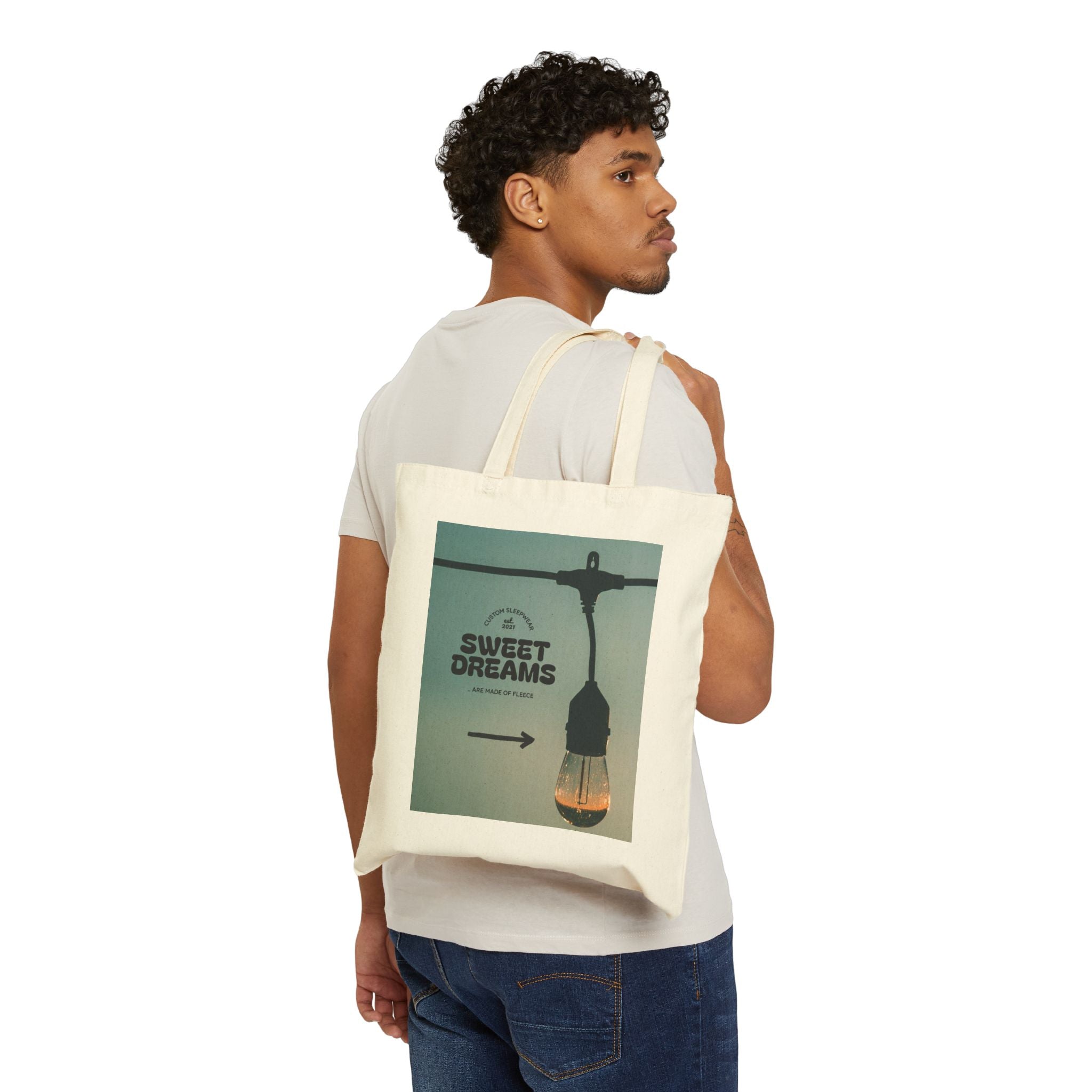 Sweet Dreams Lightbulb Canvas Tote — Retro Night Vibe Eco Shopping Bag