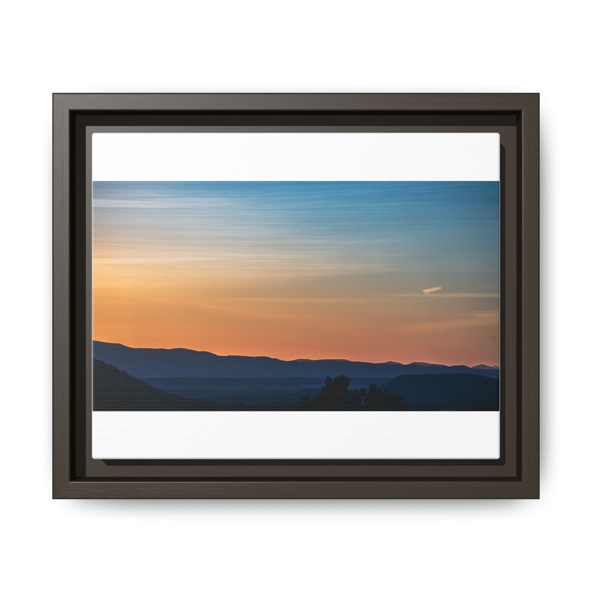 Sunset Mountain Matte Canvas Framed Print — Serene Landscape Wall Art