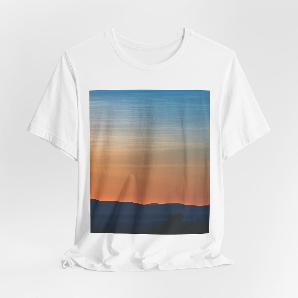 Sunset Gradient Landscape Tee — Mountain Sunrise Scenic T-Shirt
