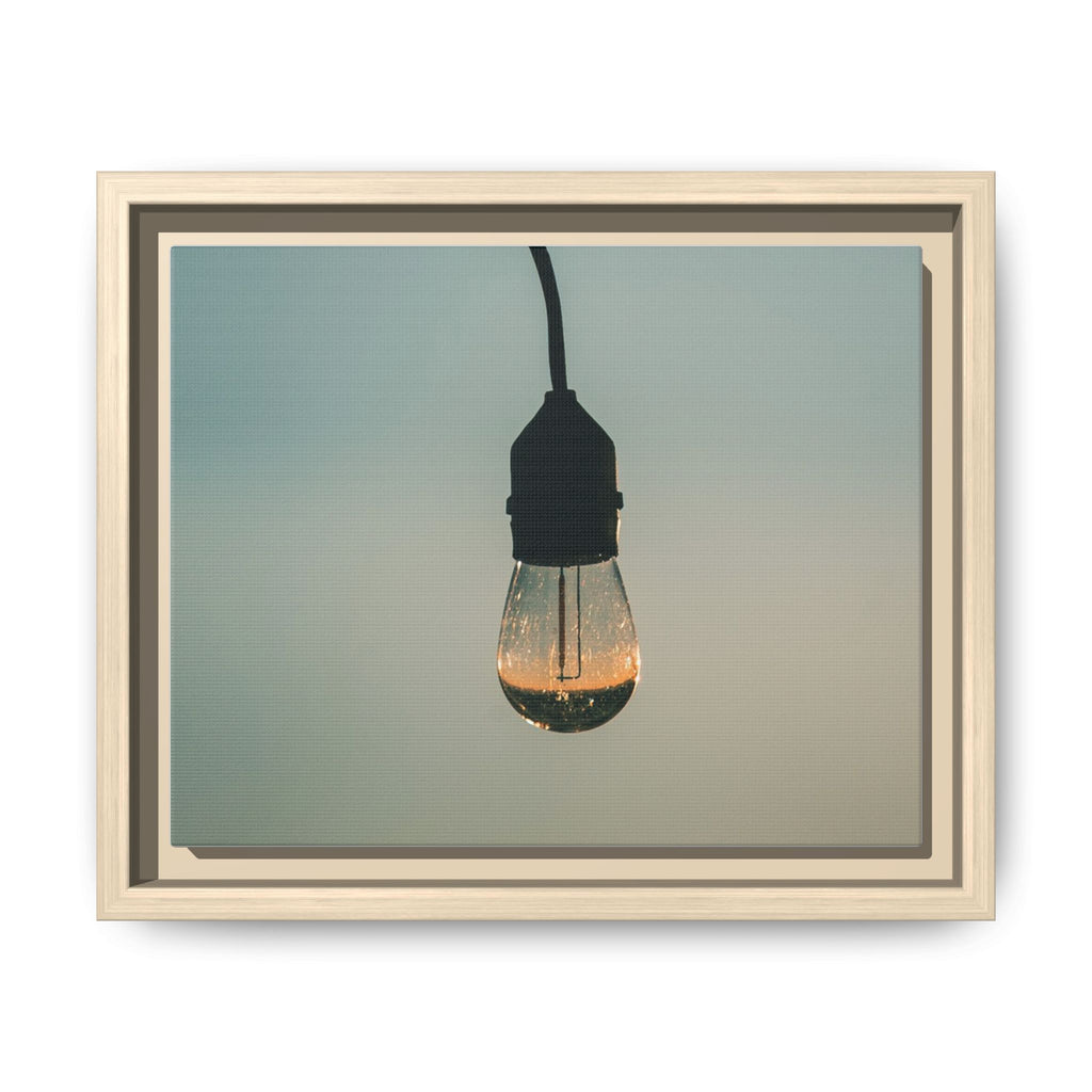 Framed Matte Canvas Wall Art – Vintage Hanging Light Bulb Photograph