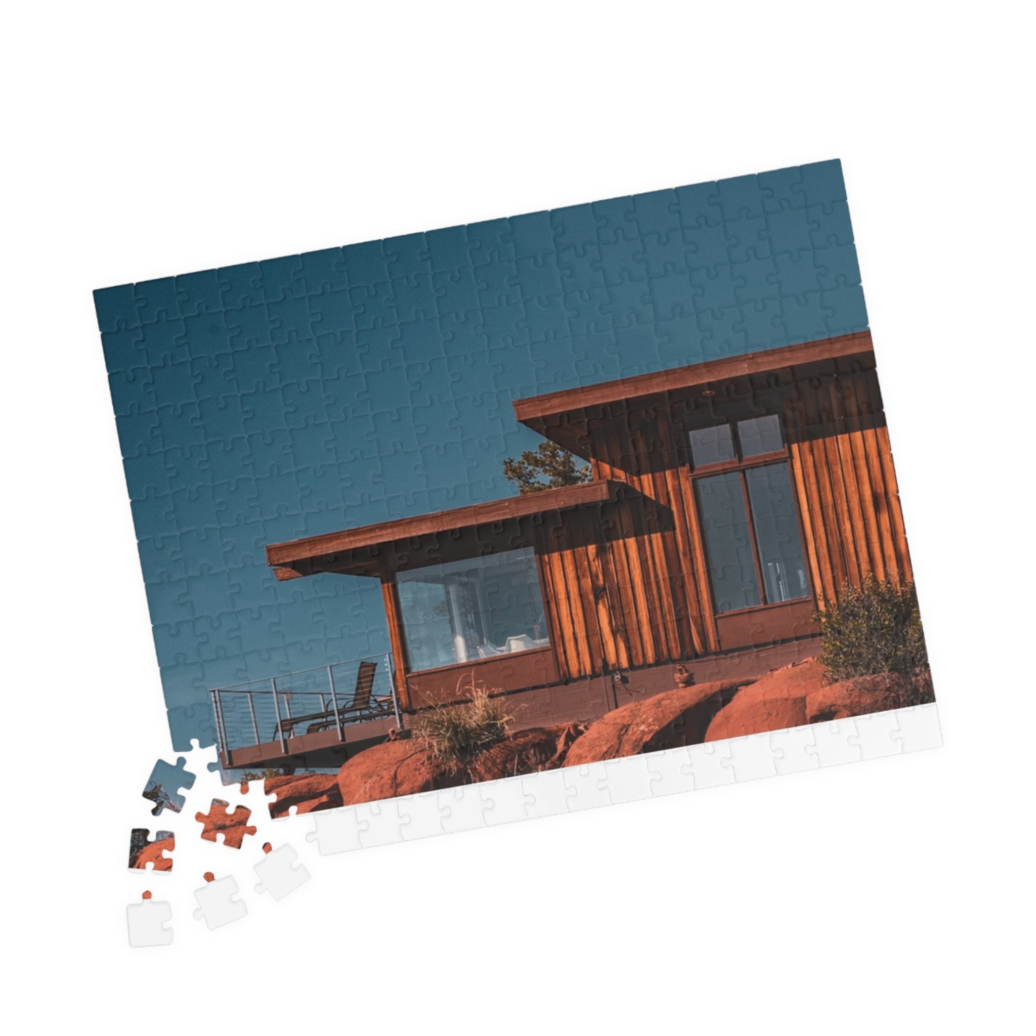 Desert Modern Cabin Jigsaw Puzzle — Scenic Sunset Home Puzzle (110–1014 pcs)