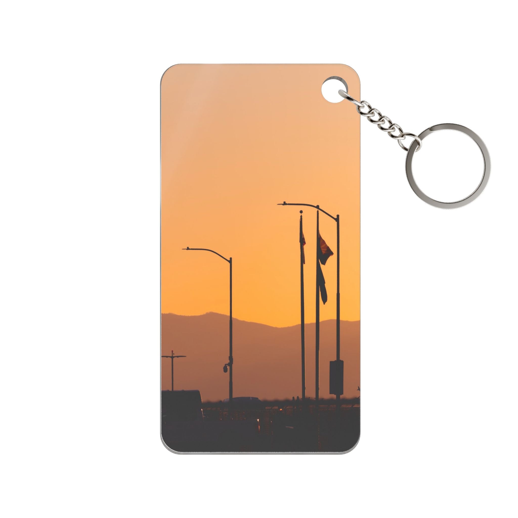 Sunset Streetlight Keychain Charm — Minimal Roadside Silhouette Accessory