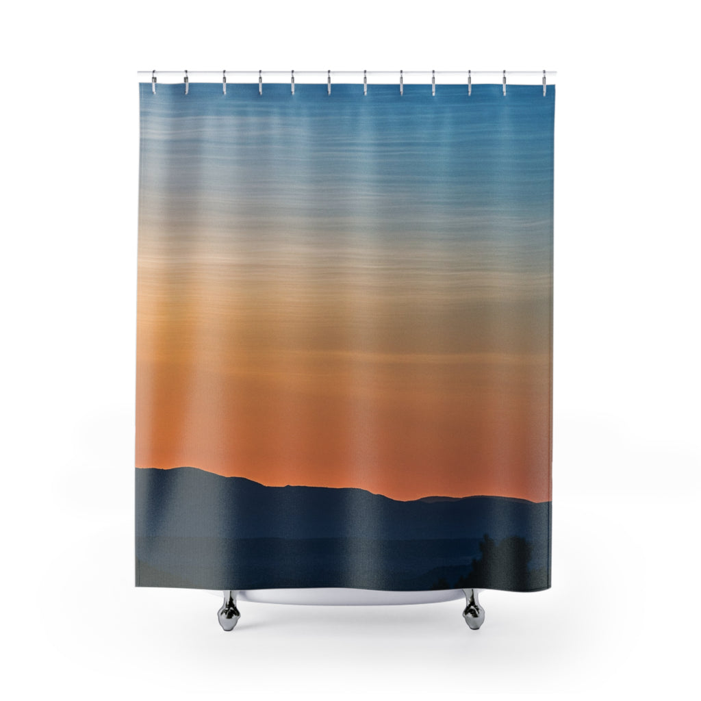 Sunset Horizon Shower Curtain — Abstract Coastal Gradient Bathroom Decor