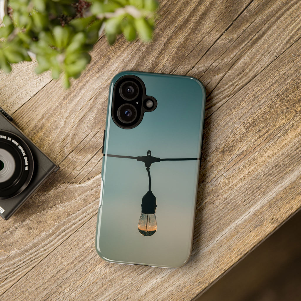 Phone Case - Hanging Light Bulb Silhouette, Moody Minimalist Protective Case